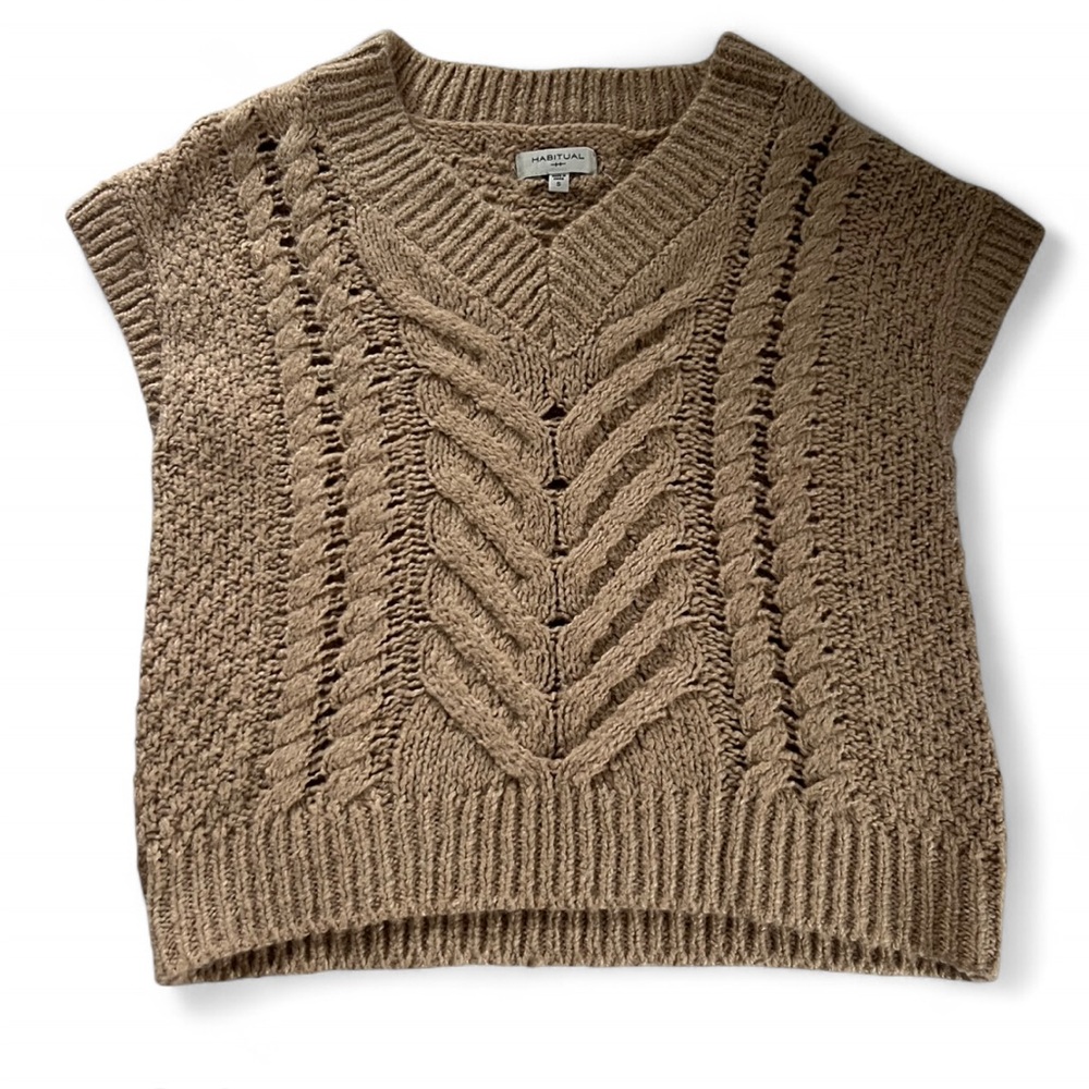 Habitual Tan V-Neck Sweater Vest with Textured Knit